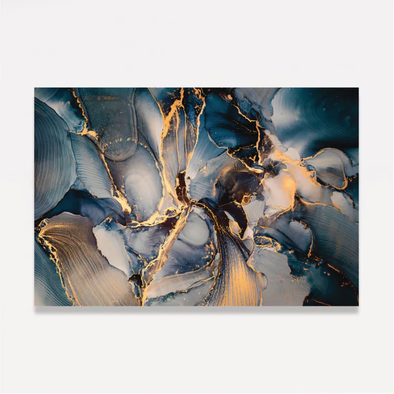 Quadro Abstrato Mix Azul e Dourado Moderno