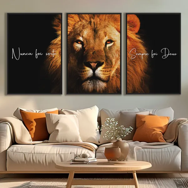 Quadro Leão Nunca Foi Sorte Sempre Foi Deus Trio