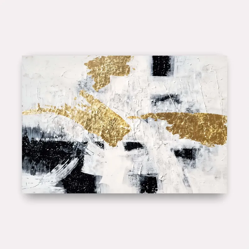 Quadro Abstrato  Monocromático Elegância Dourada 