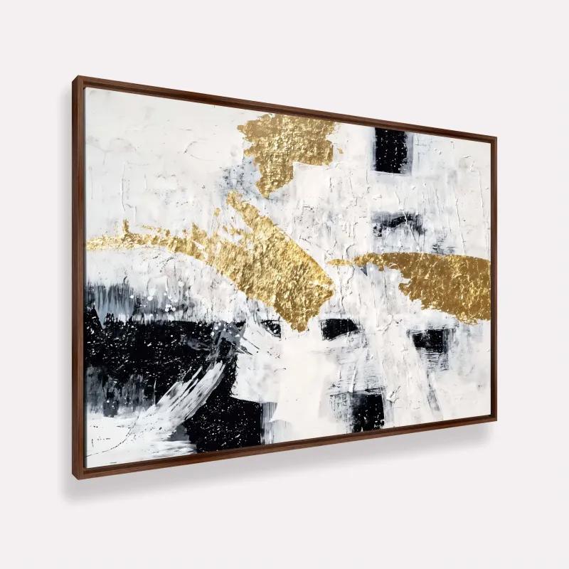 Quadro Abstrato  Monocromático Elegância Dourada 