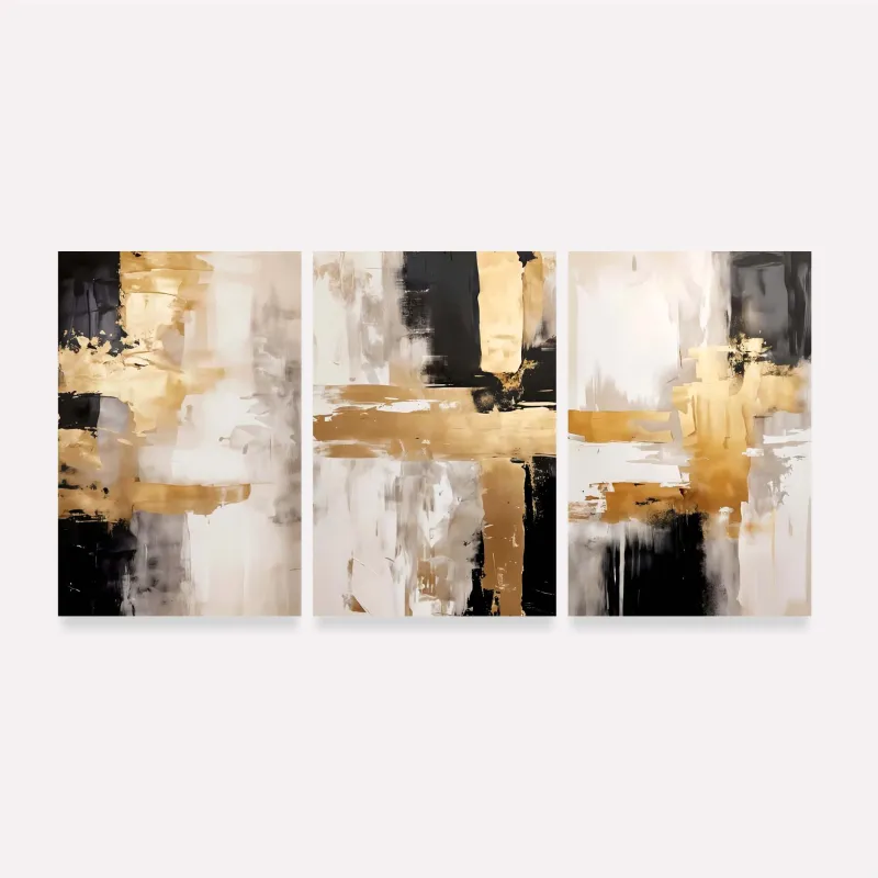Quadro Abstrato Elegância Dourada Tons de Ouro e Preto