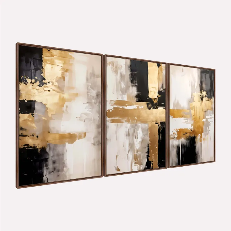 Quadro Abstrato Elegância Dourada Tons de Ouro e Preto
