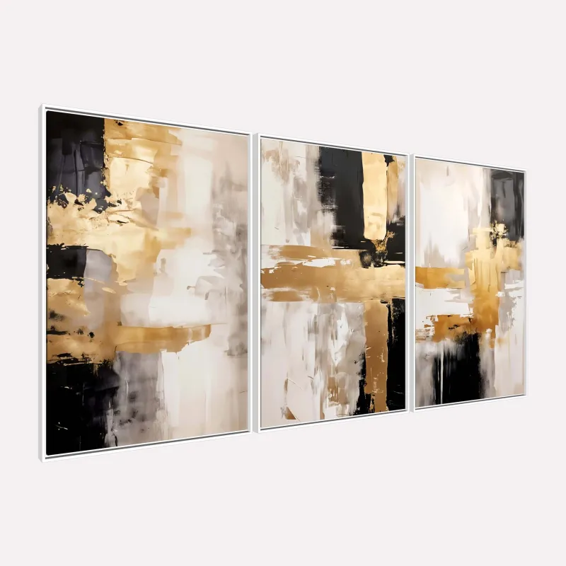 Quadro Abstrato Elegância Dourada Tons de Ouro e Preto