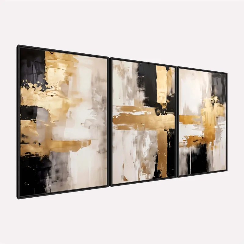 Quadro Abstrato Elegância Dourada Tons de Ouro e Preto