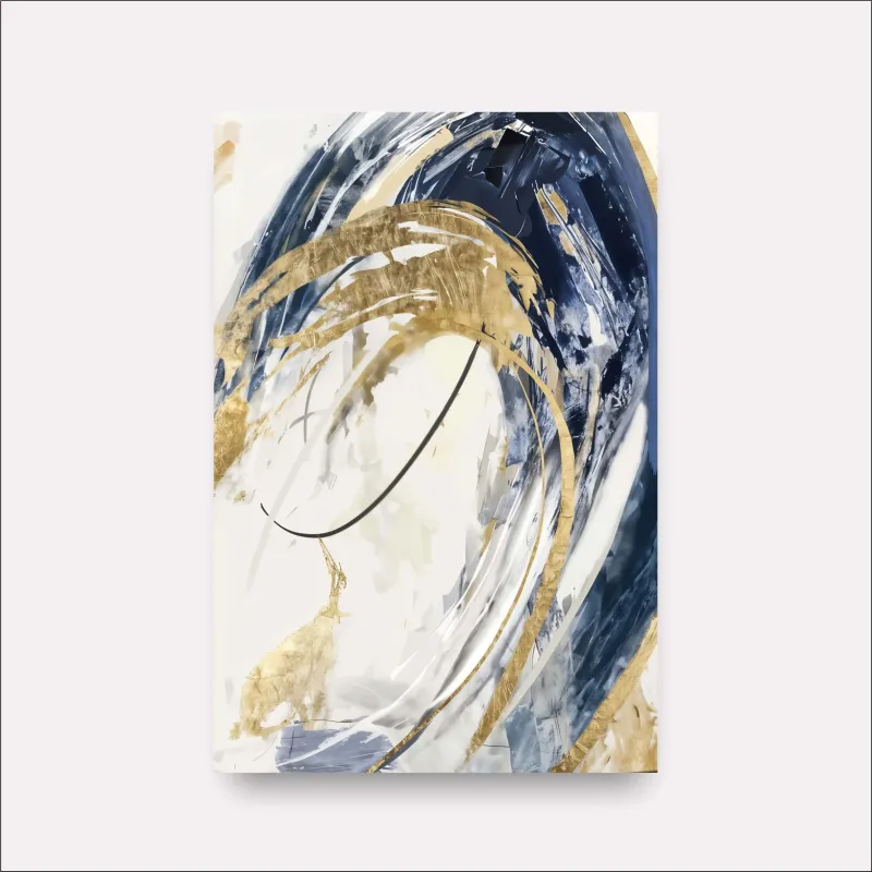 Quadro Arte Abstrata Contemporânea Ondas de Ouro e Azul
