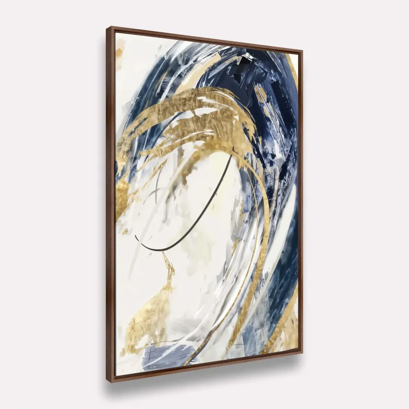 Quadro Arte Abstrata Contemporânea Ondas de Ouro e Azul