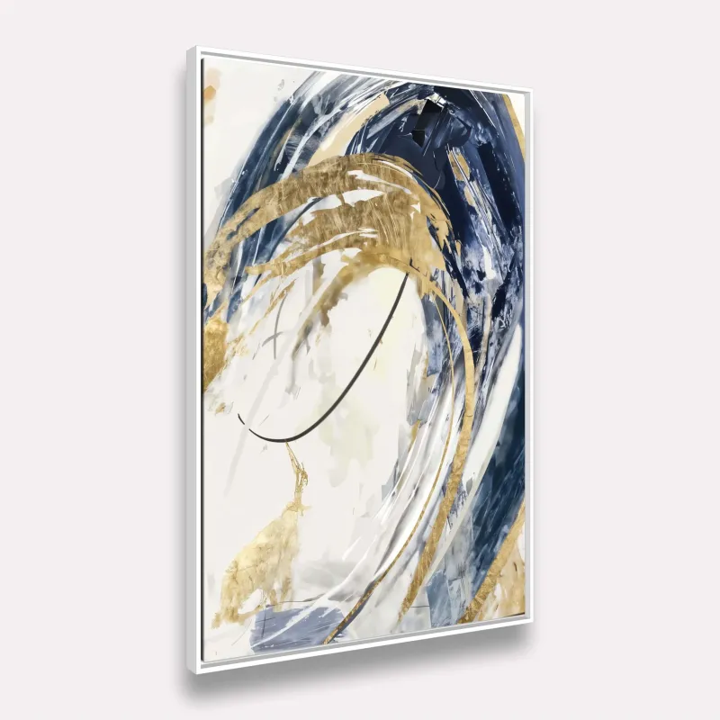 Quadro Arte Abstrata Contemporânea Ondas de Ouro e Azul