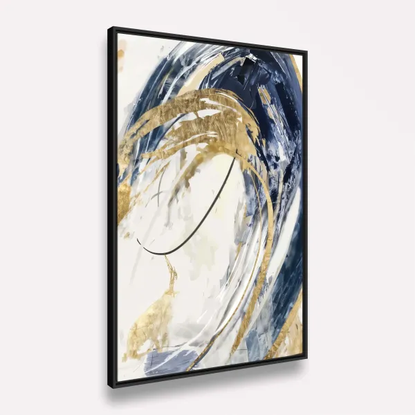 Quadro Arte Abstrata Contemporânea Ondas de Ouro e Azul
