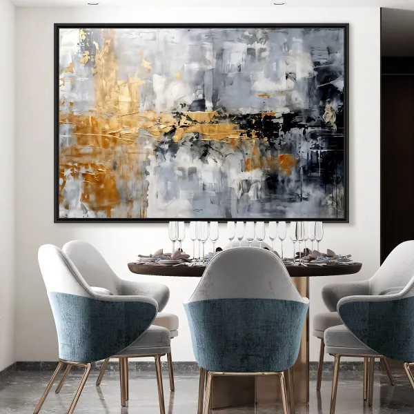 Quadro Arte Abstrata Contraste Metálico com Toques Dourados