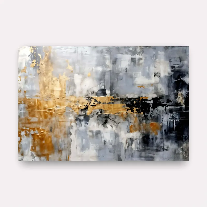 Quadro Arte Abstrata Contraste Metálico com Toques Dourados