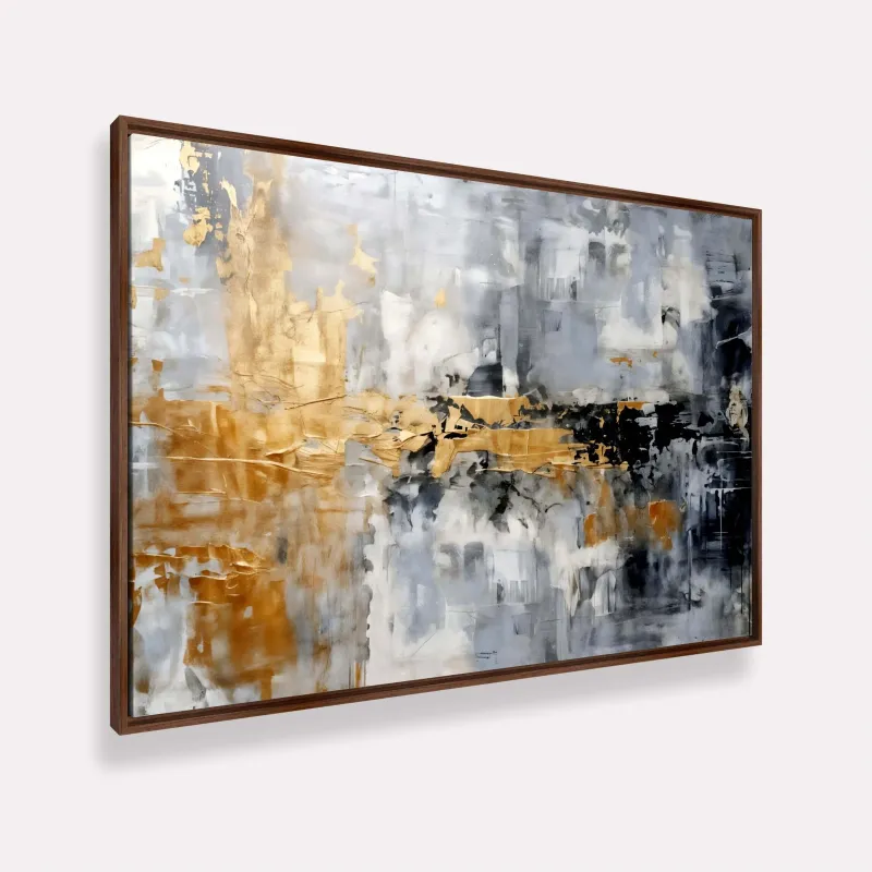 Quadro Arte Abstrata Contraste Metálico com Toques Dourados