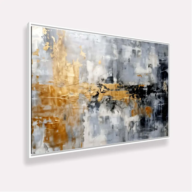 Quadro Arte Abstrata Contraste Metálico com Toques Dourados