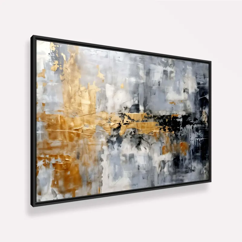 Quadro Arte Abstrata Contraste Metálico com Toques Dourados