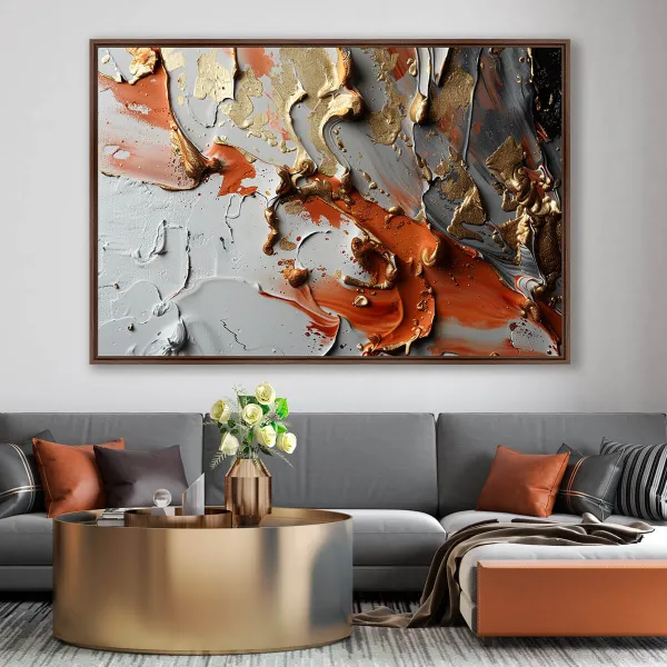 Quadro Arte Abstrata Movimento Metálico Detalhes em Ouro
