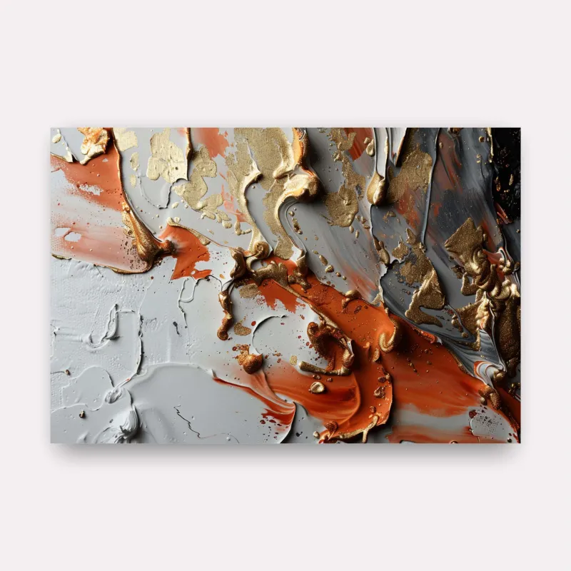 Quadro Arte Abstrata Movimento Metálico Detalhes em Ouro
