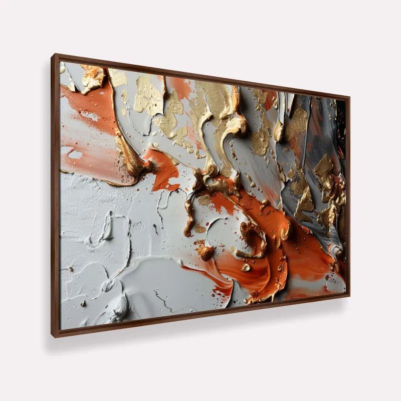 Quadro Arte Abstrata Movimento Metálico Detalhes em Ouro