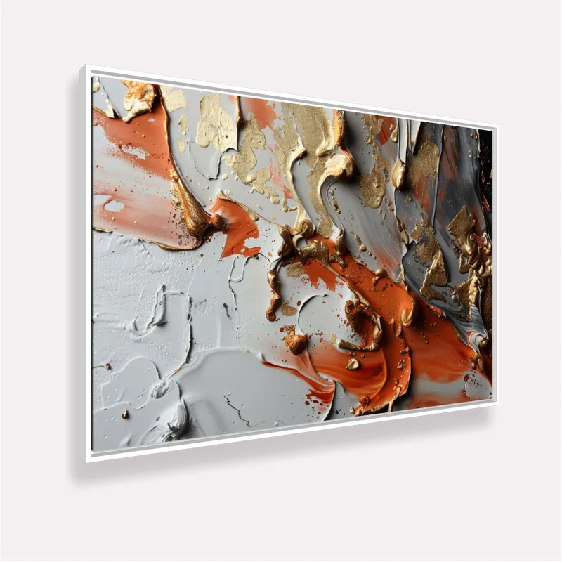 Quadro Arte Abstrata Movimento Metálico Detalhes em Ouro