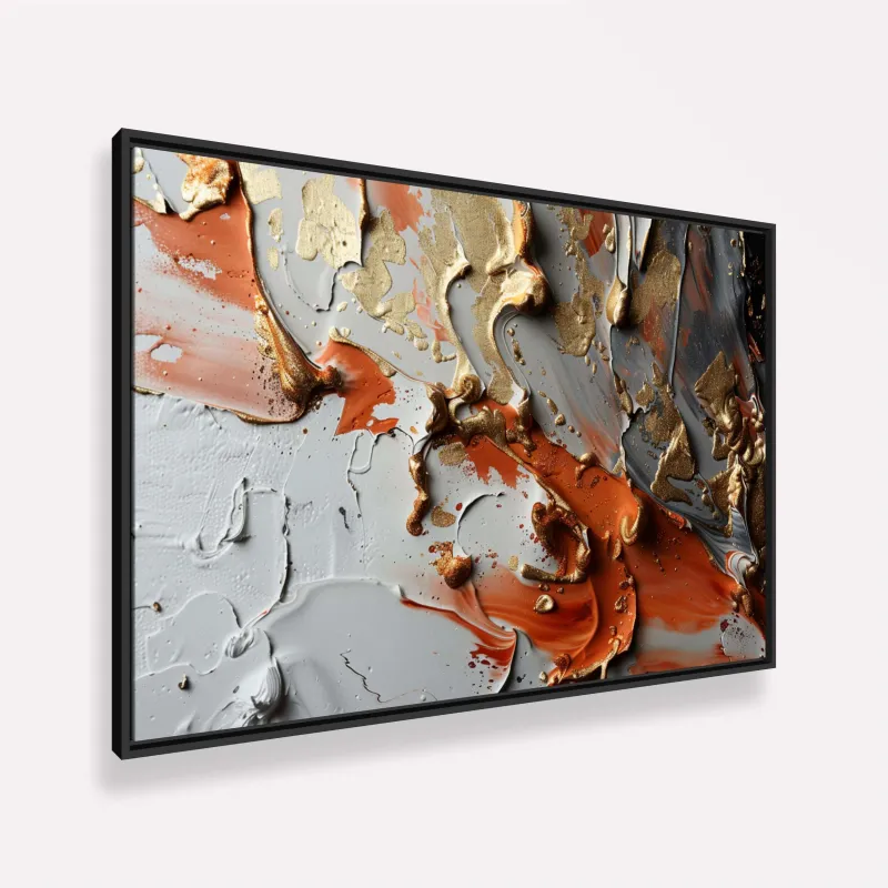 Quadro Arte Abstrata Movimento Metálico Detalhes em Ouro