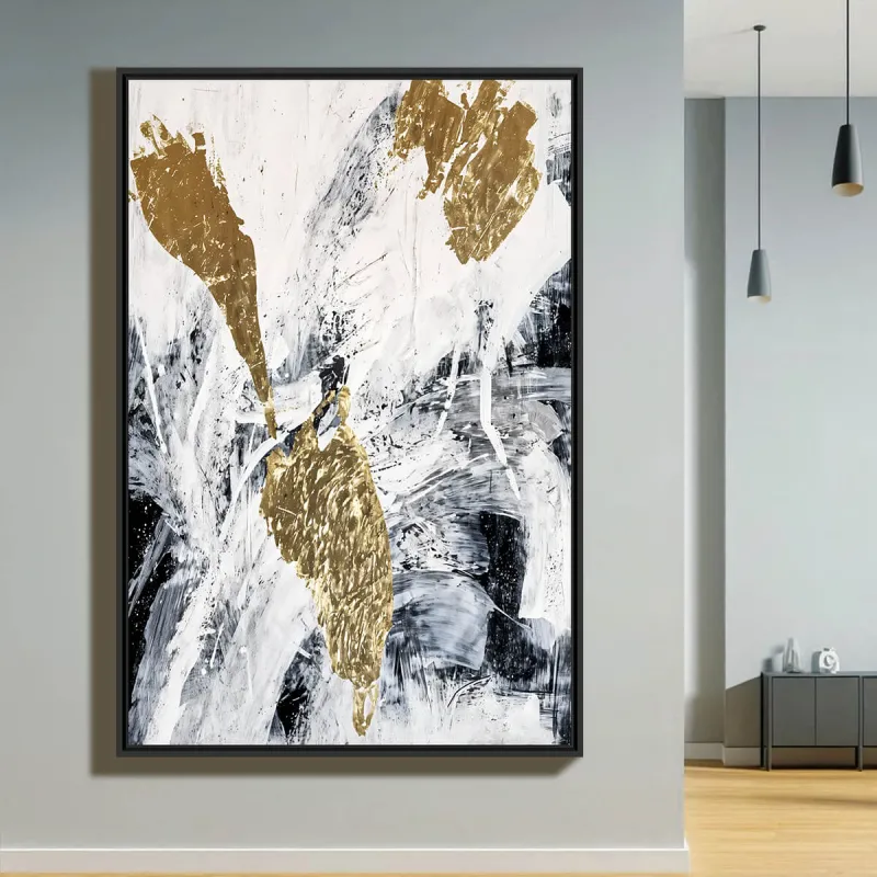 Quadro Elegância Abstrata em Preto Branco e Ouro