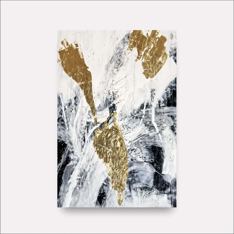 Quadro Elegância Abstrata em Preto Branco e Ouro