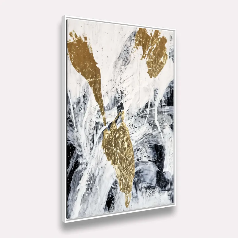 Quadro Elegância Abstrata em Preto Branco e Ouro