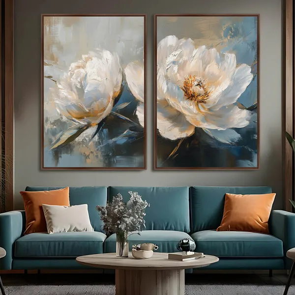Quadro Peônias Brancas Arte Floral Contemporânea