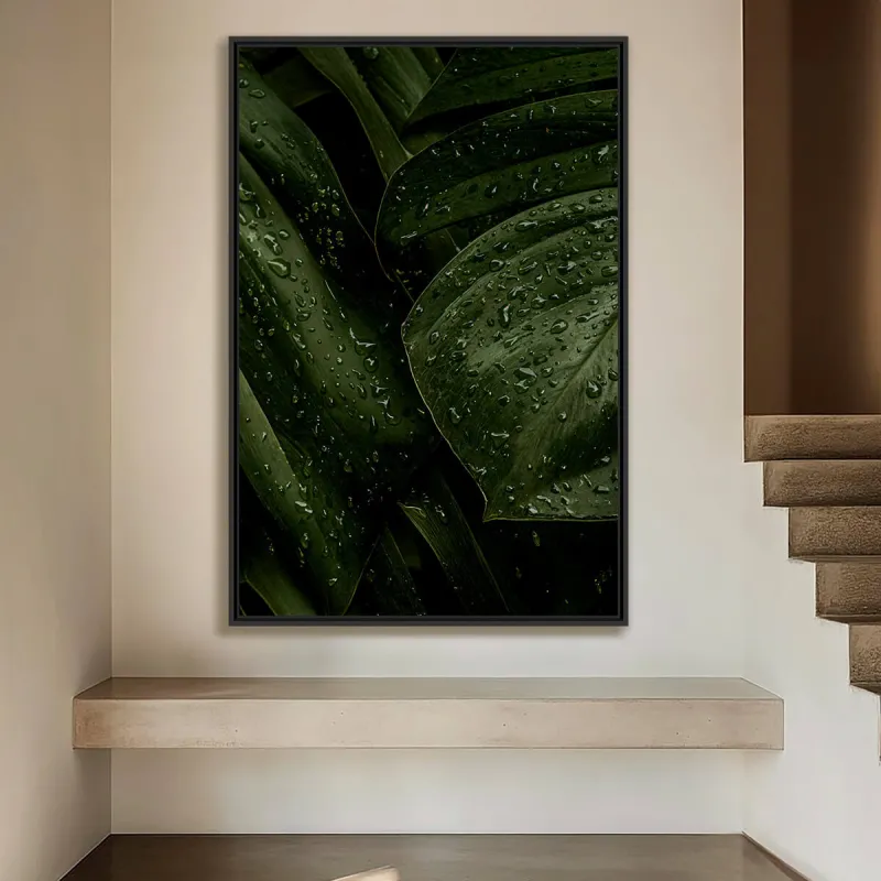 Quadro Folhagem Verde Natural Gotas de Chuva