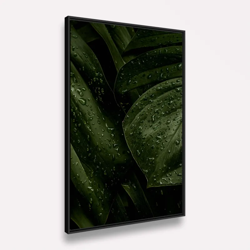 Quadro Folhagem Verde Natural Gotas de Chuva