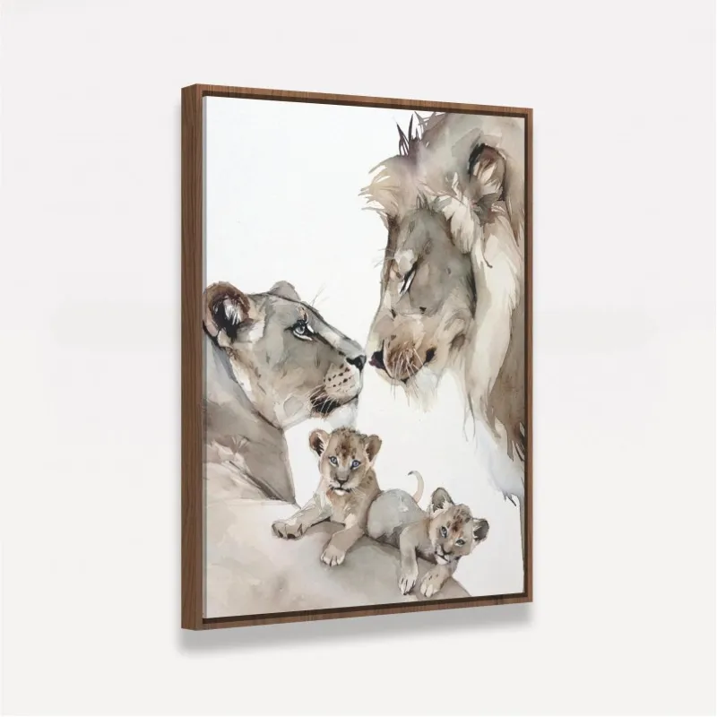 Quadro Decorativo Casal de Leões e Filhotes