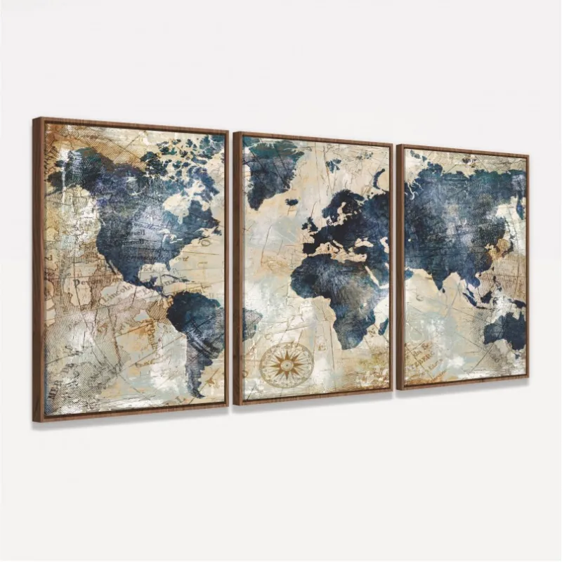 Quadro Mapa Mundi Vintage Envelhecido