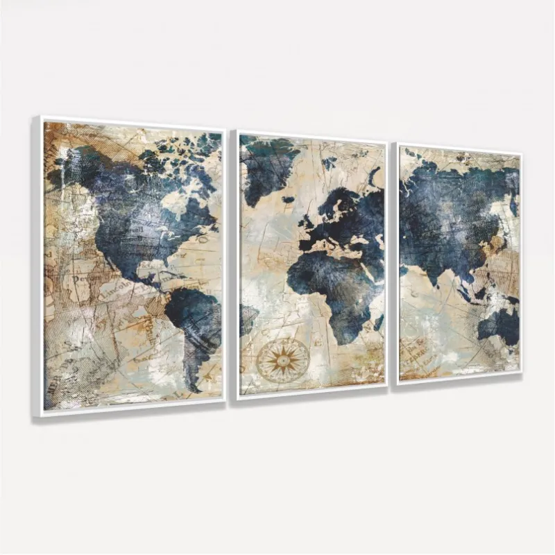 Quadro Mapa Mundi Vintage Envelhecido