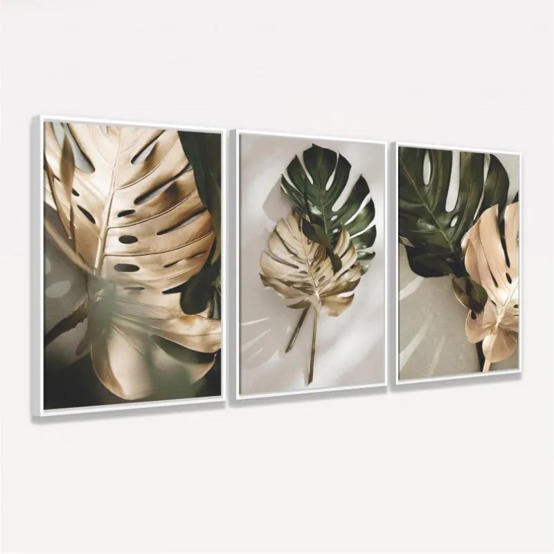 Quadro Folhagem Vintage Costela de Adão em Dourado e Verde