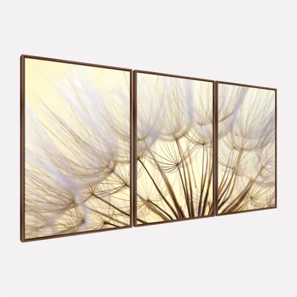 Quadro Flores Dente de Leao Closeup Natureza em Arte 3 Pecas