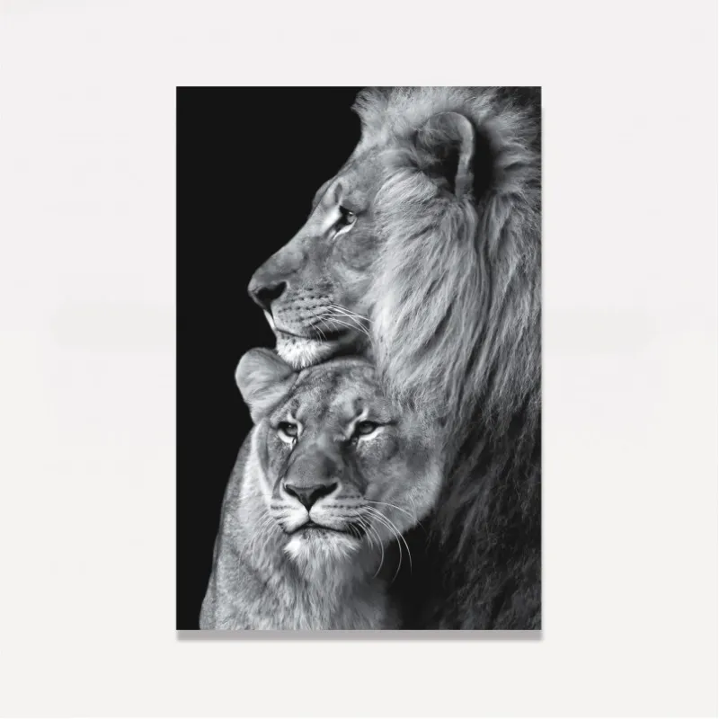 Quadro Leão Casal em Arte Preto e Branco decorativo