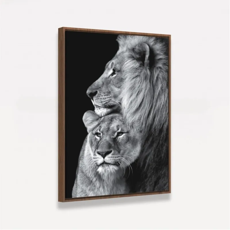 Quadro Leão Casal em Arte Preto e Branco decorativo