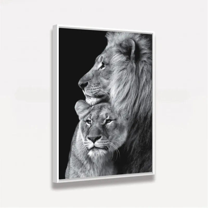 Quadro Leão Casal em Arte Preto e Branco decorativo