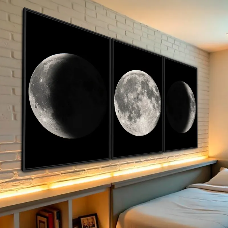 Kit Quadros Lua Fases Lunar em Arte decorativo - 3 Peças