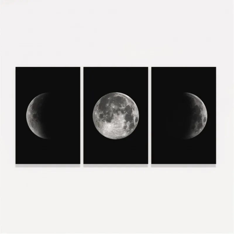 Kit Quadros Lua Fases Lunar em Arte decorativo - 3 Peças