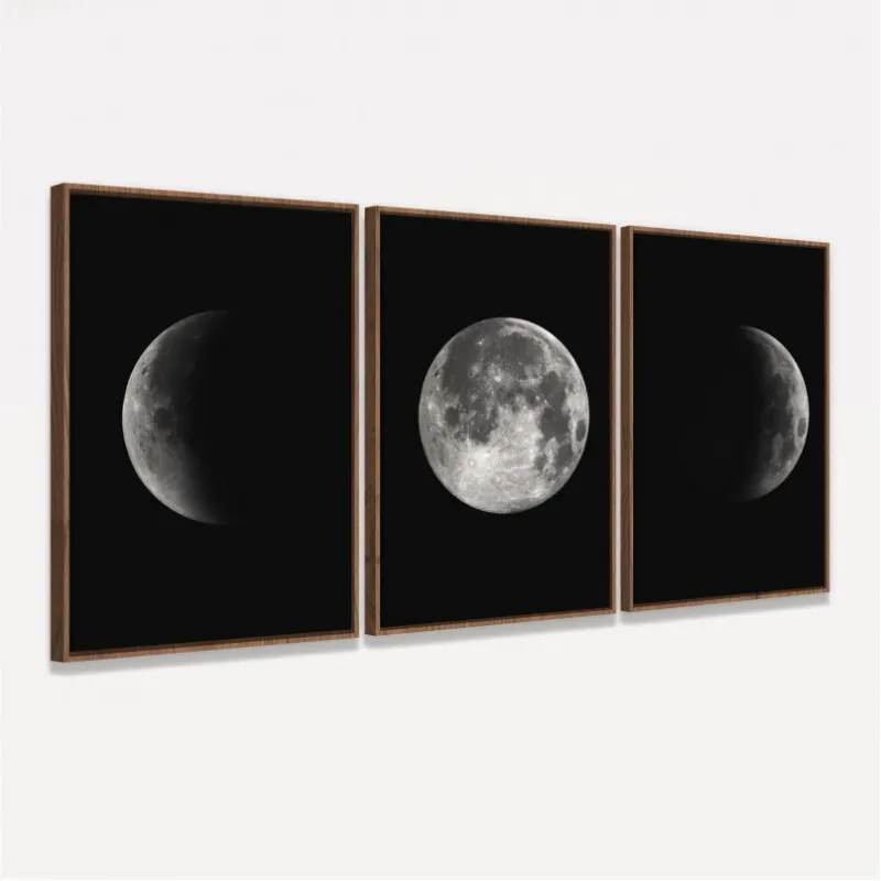 Kit Quadros Lua Fases Lunar em Arte decorativo - 3 Peças