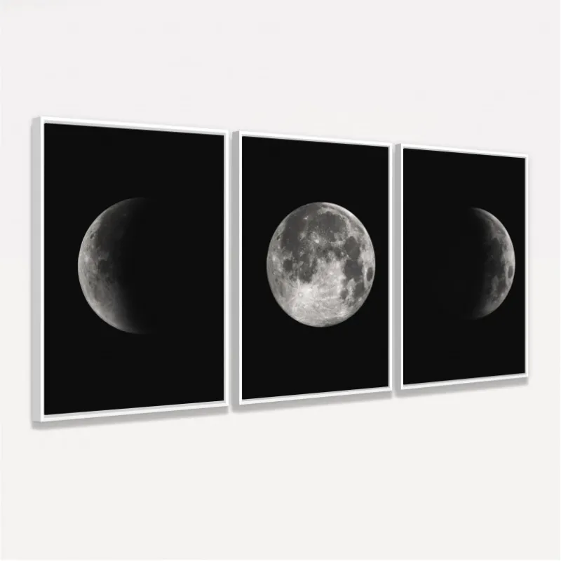 Kit Quadros Lua Fases Lunar em Arte decorativo - 3 Peças