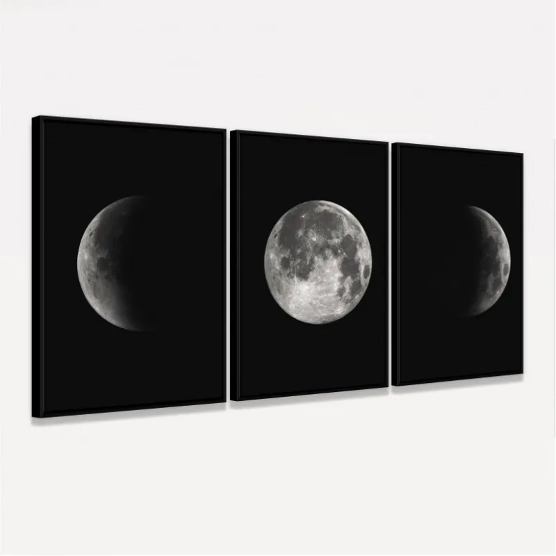 Kit Quadros Lua Fases Lunar em Arte decorativo - 3 Peças
