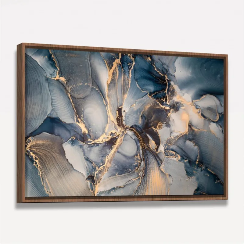 Quadro Abstrato Mix Azul e Dourado Moderno