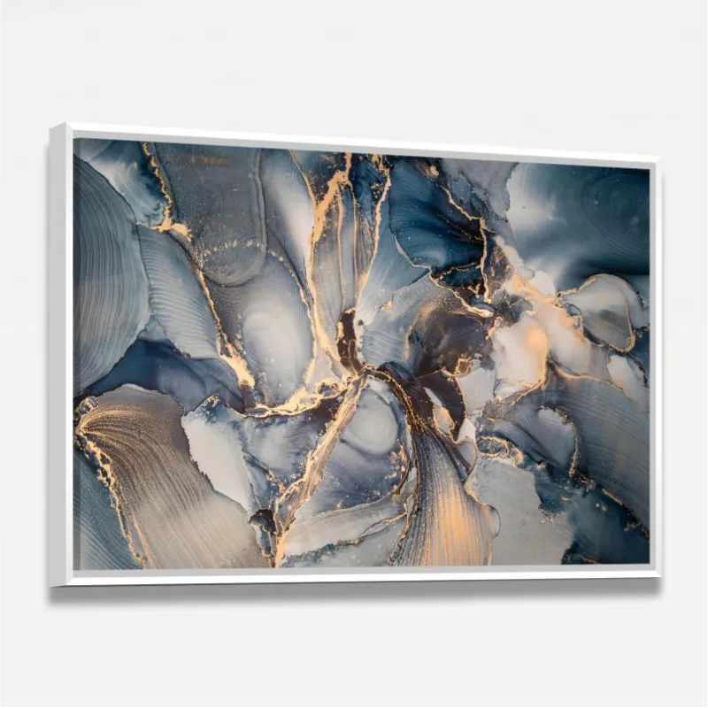 Quadro Abstrato Mix Azul e Dourado Moderno
