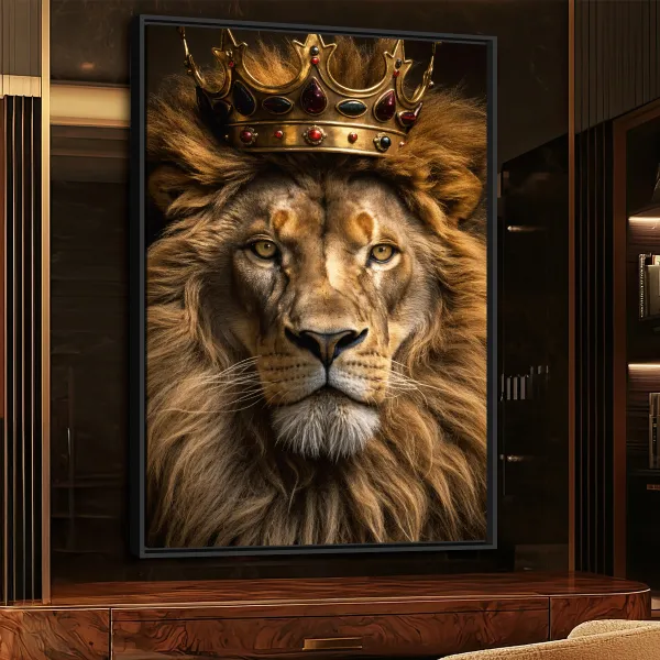 Quadro Decorativo Leão Rei Coroa Dourada