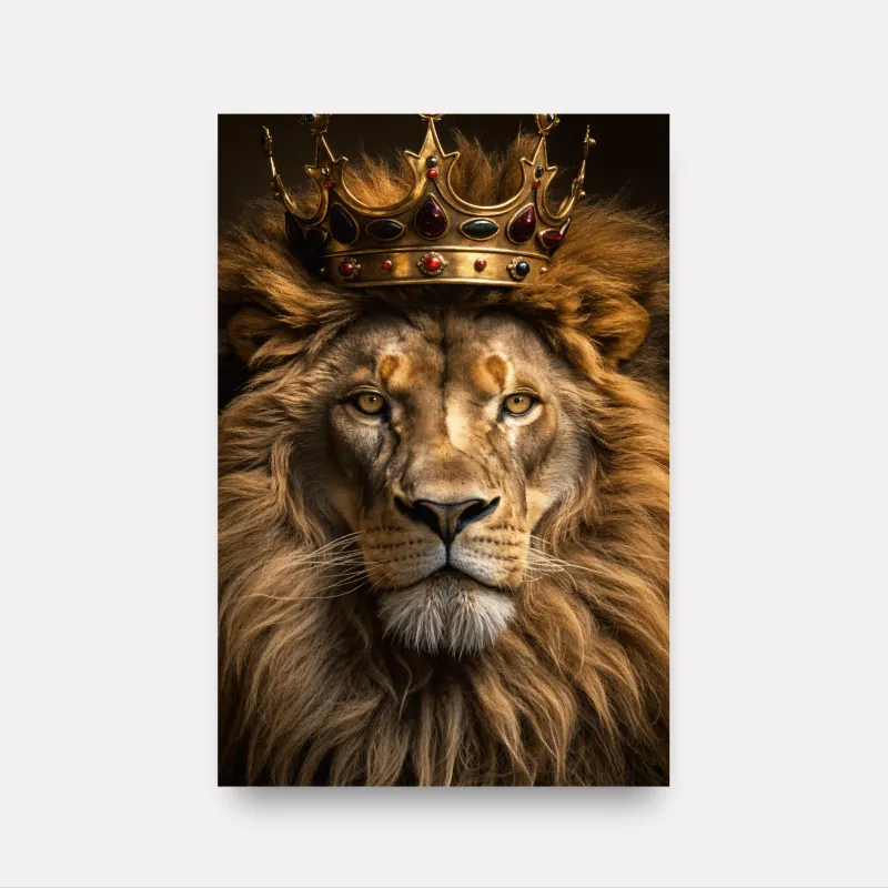 Quadro Decorativo Leão Rei Coroa Dourada