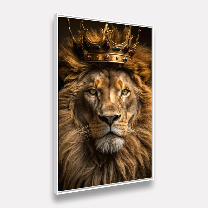 Quadro Decorativo Leão Rei Coroa Dourada