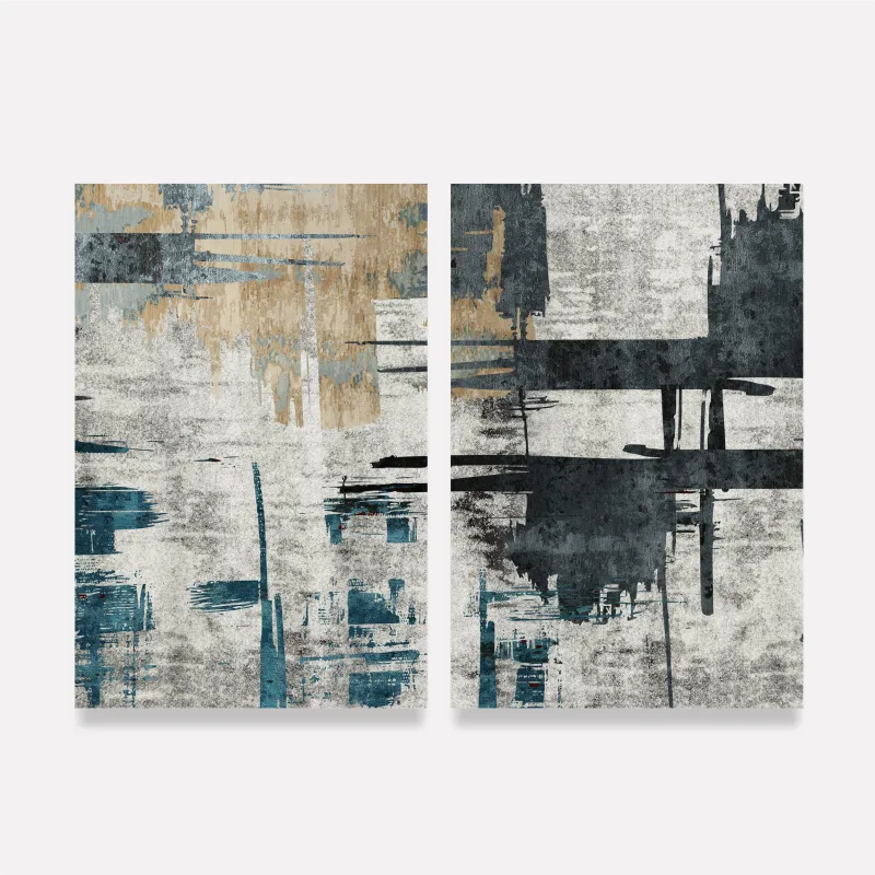 Quadro Abstrato Pinceladas Tons de Azul