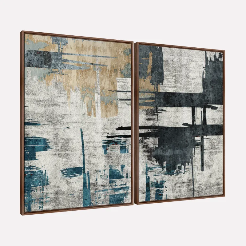Quadro Abstrato Pinceladas Tons de Azul