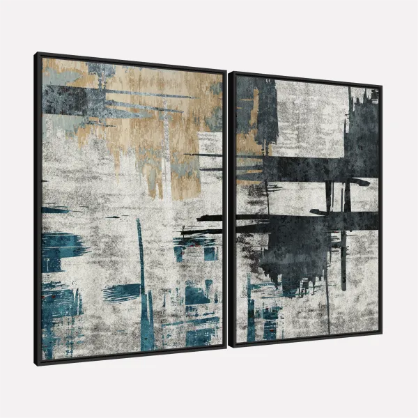  Quadro Duo Abstrato Texturas Modernas e Linhas Industriais