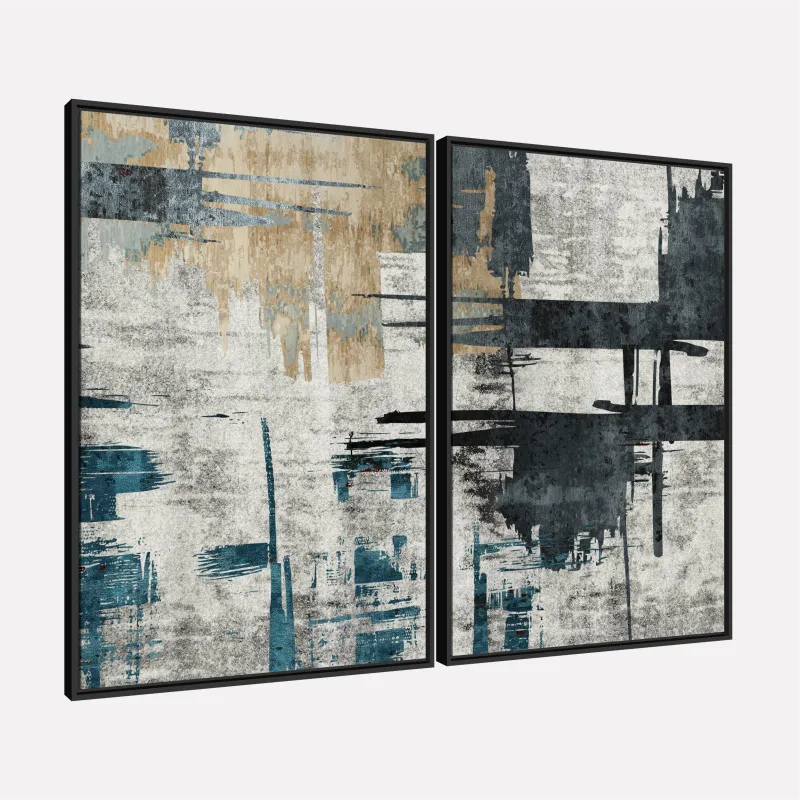 Quadro Abstrato Pinceladas Tons de Azul